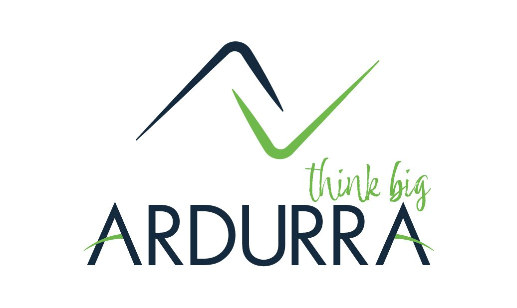 A logo of Ardurra think big in green and black with white background