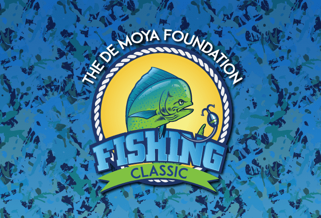 The logo of the de moya foundation with a fish and hook in it.