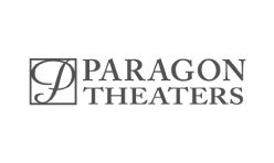 The logo of paragon theaters in black with white background